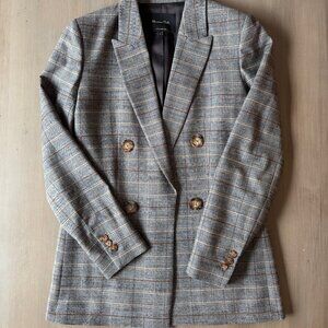 Massimo Dutti Mock double breasted check blazer, Grey Size 4